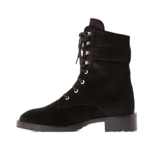 Velvet Combat Boots With Embellished Buckle