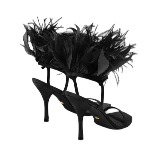 Feather-Embellished Ankle Strap Sandals