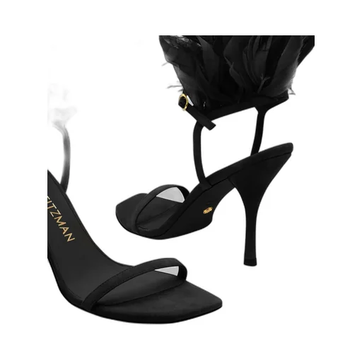 Feather-Embellished Ankle Strap Sandals