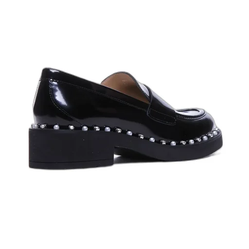 Loafers With Pearl And Crystal Embellishments