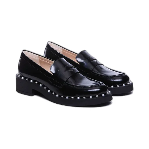 Loafers With Pearl And Crystal Embellishments