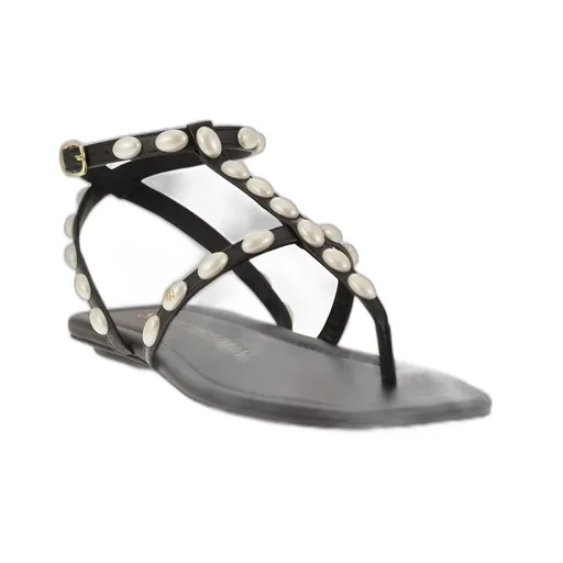 Thong Sandals With Pearl Embellishments