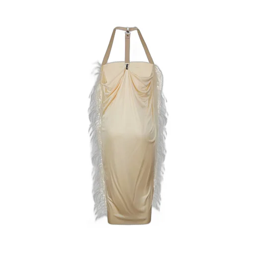 Feather-Trimmed Slip Dress