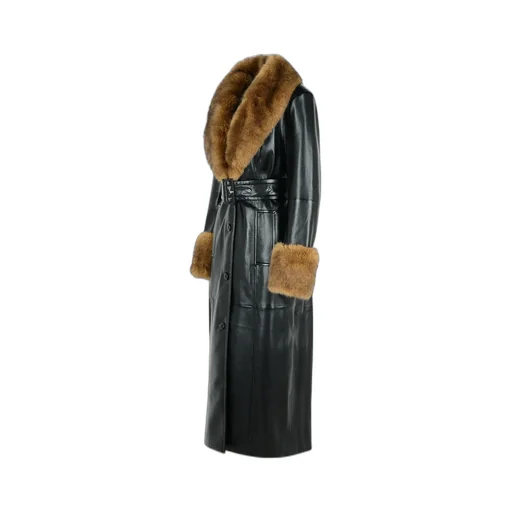 Maxi Trench Coat With Fur Trim