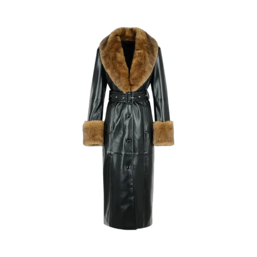 Maxi Trench Coat With Fur Trim