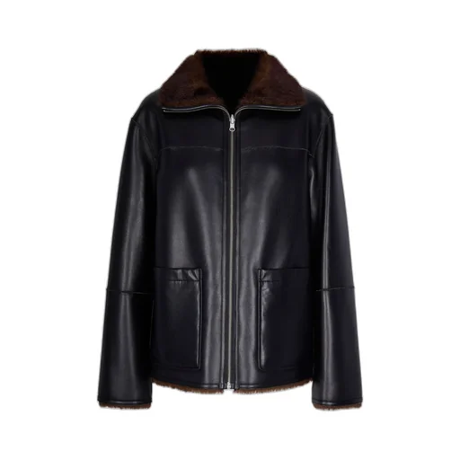 Faux Fur Trimmed Faux Leather Jacket