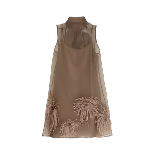 Sheer Feather-Trimmed Dress