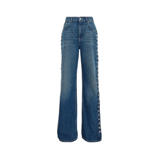 Wide-Leg Jeans With Side Button Detail