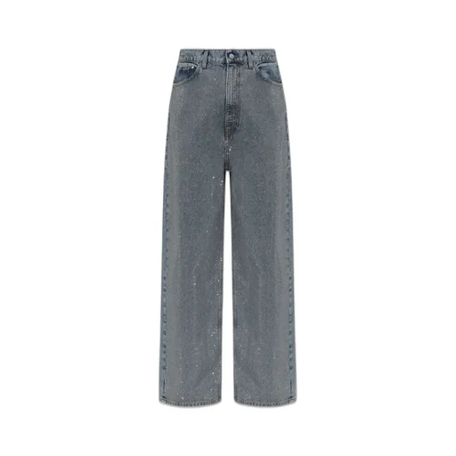 Wide-Leg Jeans With Rhinestones
