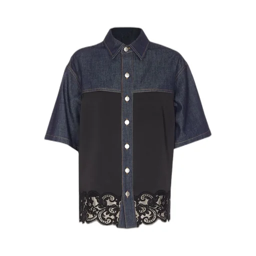 Denim And Lace Trimmed Shirt