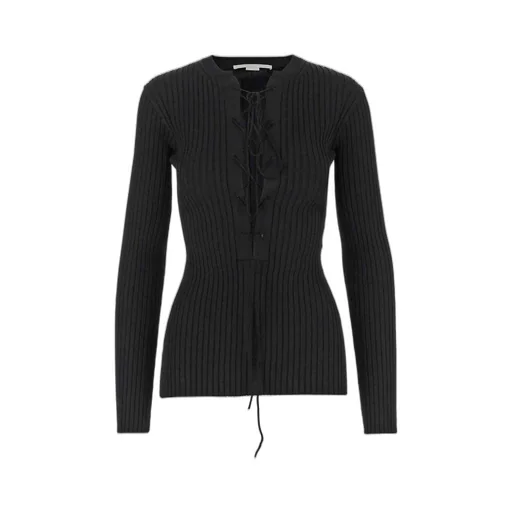 Ribbed Lace-Up Knit Top
