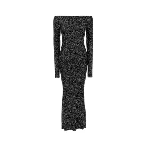 Off-The-Shoulder Metallic Knit Maxi Dress