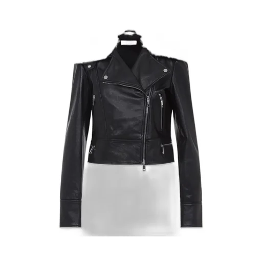 Leather Biker Jacket With Shearling Collar