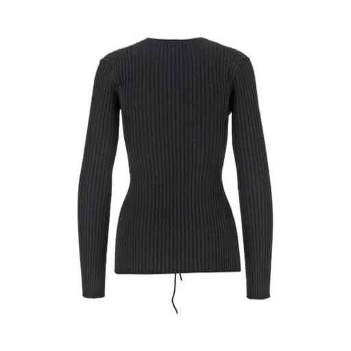 Ribbed Lace-Up Knit Top
