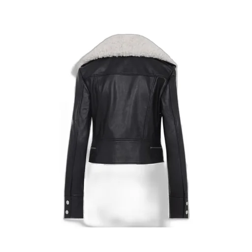Leather Biker Jacket With Shearling Collar