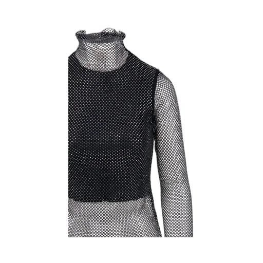 Mesh Rhinestone Turtleneck Top