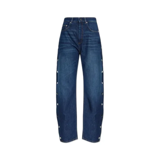 High-Waisted Wide-Leg Jeans With Snap Button Closure