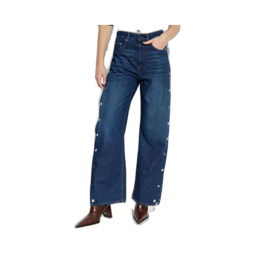 High-Waisted Wide-Leg Jeans With Snap Button Closure