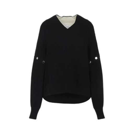 Ribbed Knit Sweater With Snap Detail