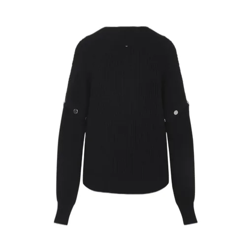 Ribbed Knit Sweater With Snap Detail