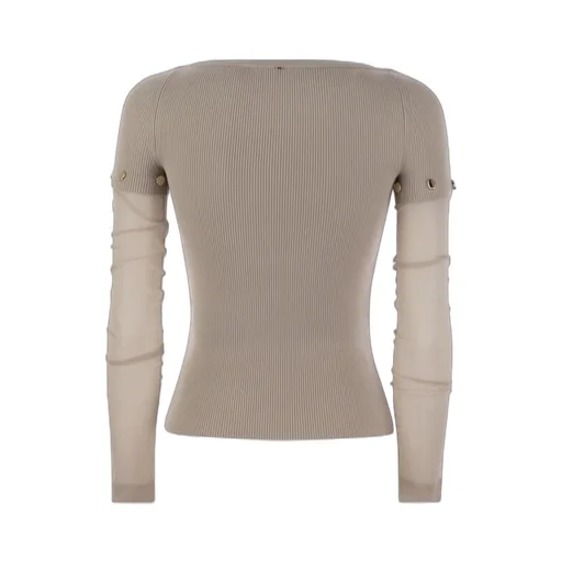 Ribbed Knit Top With Sheer Sleeves