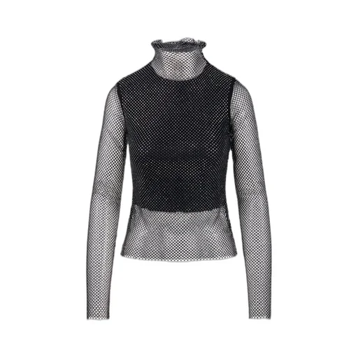 Mesh Rhinestone Turtleneck Top