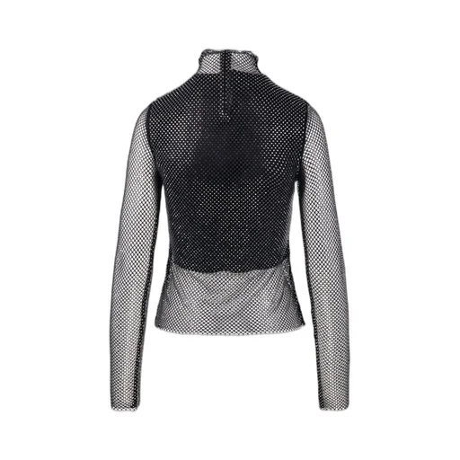 Mesh Rhinestone Turtleneck Top