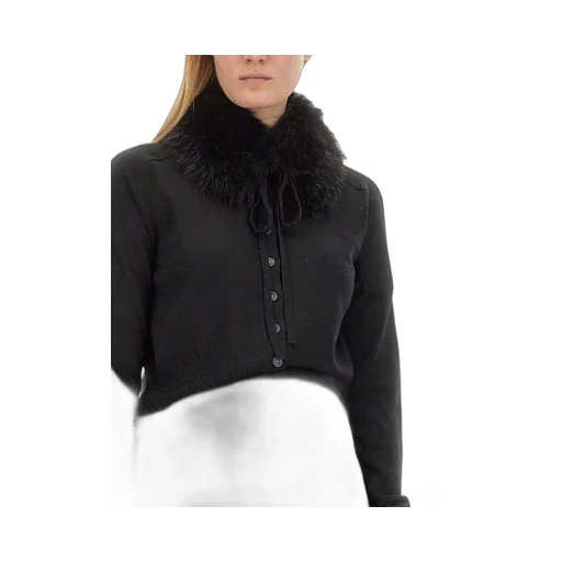 Cropped Cardigan With Faux Fur Collar