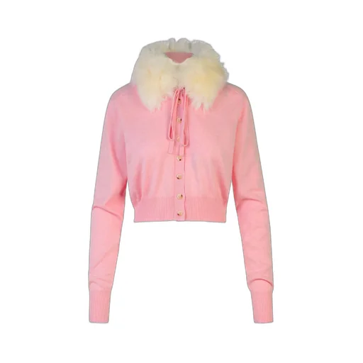 Cropped Cardigan With Fur Collar