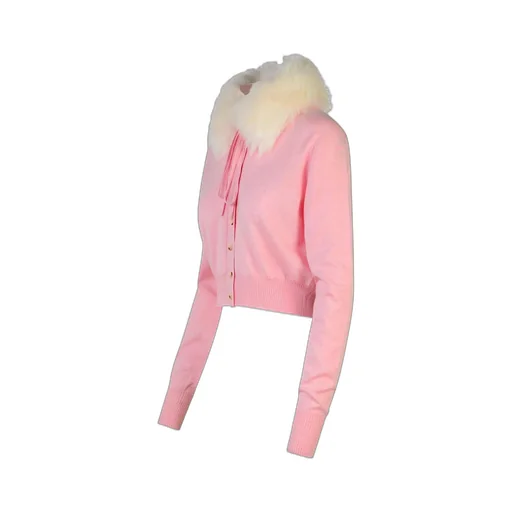 Cropped Cardigan With Fur Collar