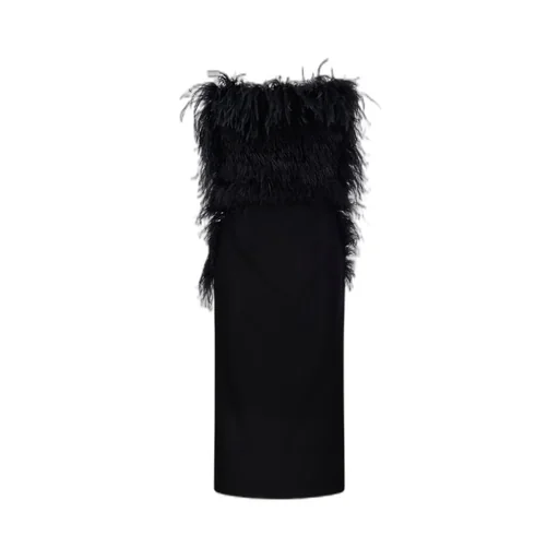 Feather-Trimmed Strapless Gown