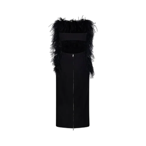 Feather-Trimmed Strapless Gown