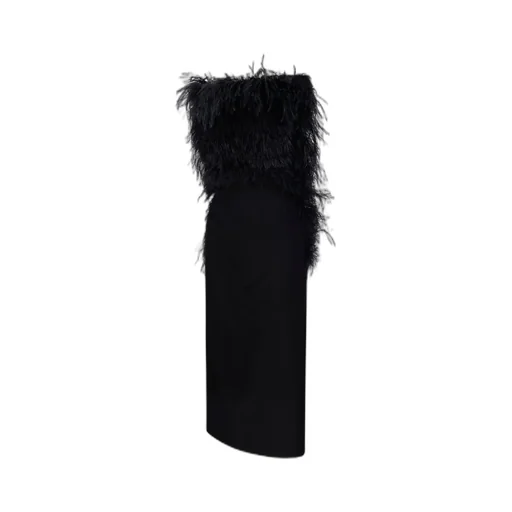 Feather-Trimmed Strapless Gown