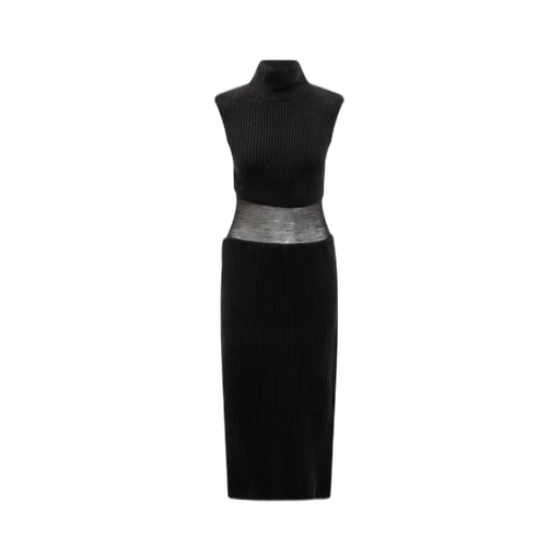 Ribbed Turtleneck Dress With Cut-Outs