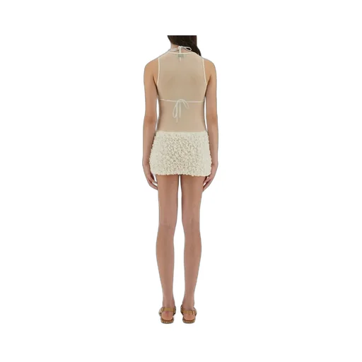 Sheer Mesh Bodysuit With Ruffled Mini Skirt