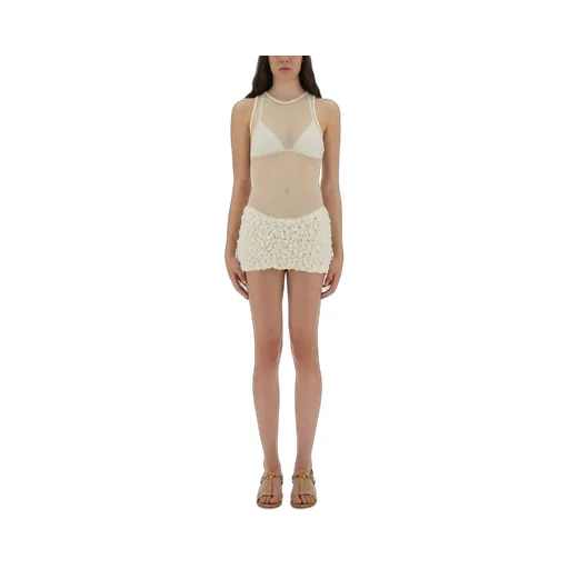 Sheer Mesh Bodysuit With Ruffled Mini Skirt