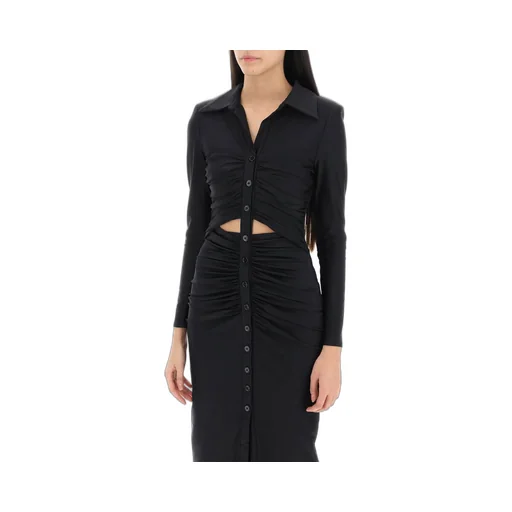 Ruched Button-Front Midi Dress