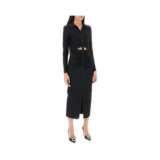 Ruched Button-Front Midi Dress
