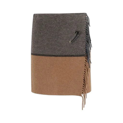 Colorblock Wool Blend Mini Skirt With Fringe