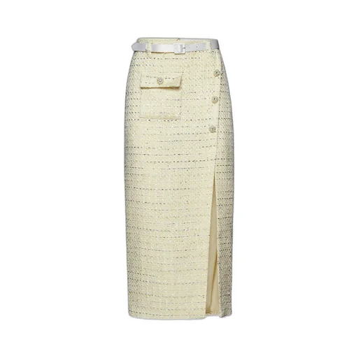 Tweed Midi Skirt With Belt