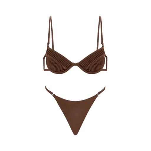 Pleated Underwire Bikini Top And Thong Set