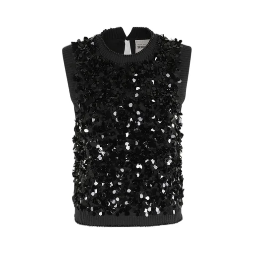 Sleeveless Sequin Embellished Knit Top