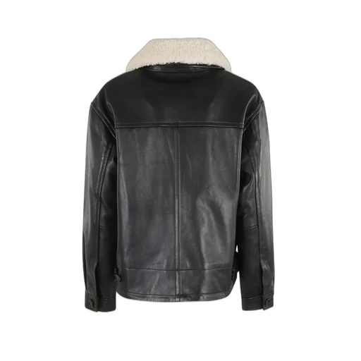 Leather Aviator Jacket With Shearling Collar