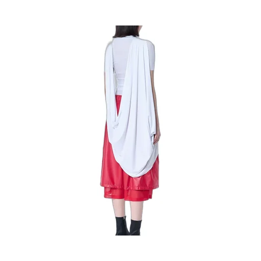 Asymmetrical Draped Top With Mesh Sleeves