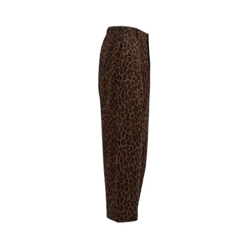 High-Waisted Leopard Print Corduroy Trousers