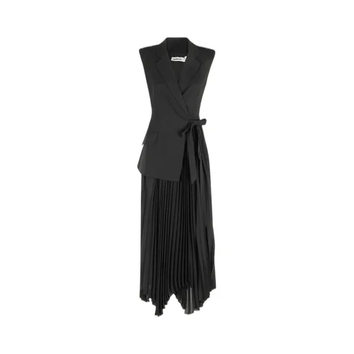 Sleeveless Blazer Dress With Pleated Skirt