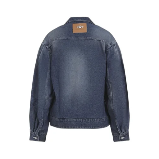 Denim Jacket With Pearl Embellished Collar And Belt