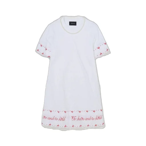 Dress With Embroidered Text And Bows