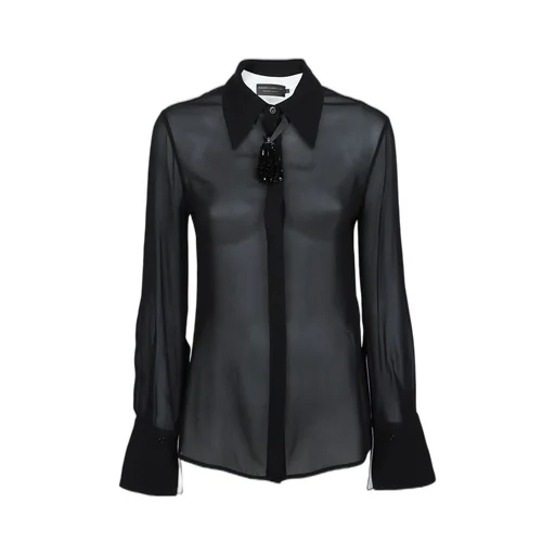 Sheer Button-Up Shirt With Embellished Collar
