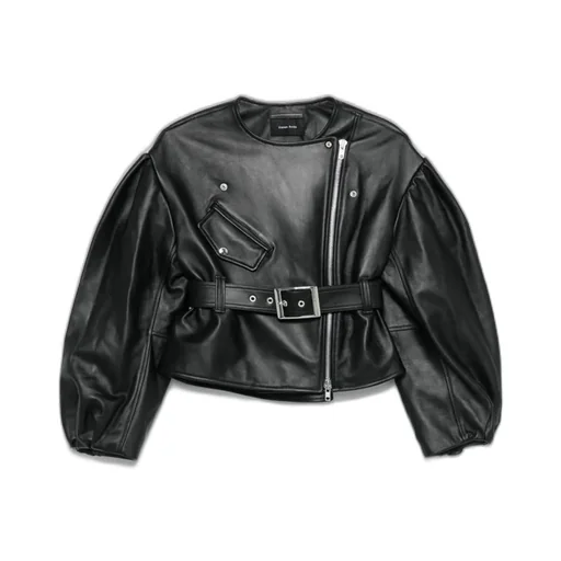 Leather Biker Jacket With Belt